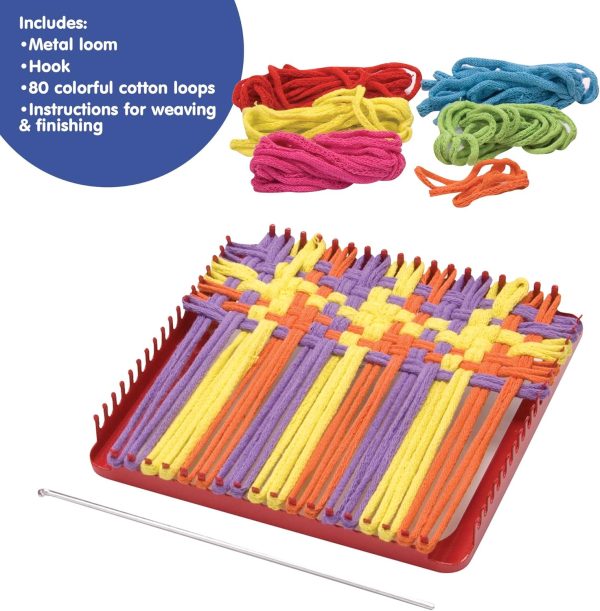 Schylling Metal Pot Holder Loom Kit - Classic Durable Weaving Frame to Make Pot Holders - Includes Loom. Hook. Instructions. and 80 Colorful Cotton Loops - Ages 5 and Up